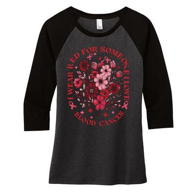 Blood Cancer Awareness Wildflower I Wear Red For Blood Cancer Women's Tri-Blend 3/4-Sleeve Raglan Shirt