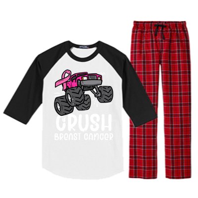 Breast Cancer Awareness Monster Truck Pink Ribbon Gift Raglan Sleeve Pajama Set