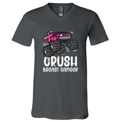 Breast Cancer Awareness Monster Truck Pink Ribbon Gift V-Neck T-Shirt