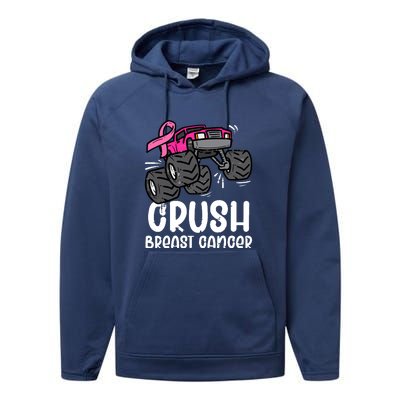 Breast Cancer Awareness Monster Truck Pink Ribbon Gift Performance Fleece Hoodie