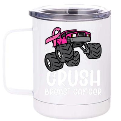 Breast Cancer Awareness Monster Truck Pink Ribbon Gift 12 oz Stainless Steel Tumbler Cup