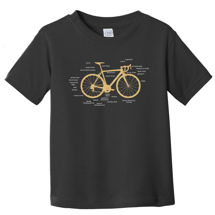 Bicycle Cycling Anatomy Road Bike Parts Biking Cyclist Toddler T-Shirt