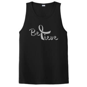 Brain Cancer Awareness Believe Cancer Grey Ribbon PosiCharge Competitor Tank