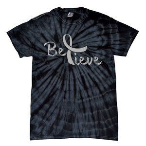 Brain Cancer Awareness Believe Cancer Grey Ribbon Tie-Dye T-Shirt