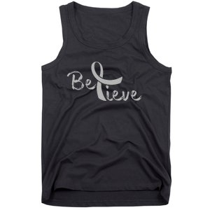 Brain Cancer Awareness Believe Cancer Grey Ribbon Tank Top