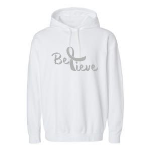 Brain Cancer Awareness Believe Cancer Grey Ribbon Garment-Dyed Fleece Hoodie