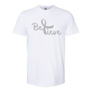 Brain Cancer Awareness Believe Cancer Grey Ribbon Softstyle CVC T-Shirt