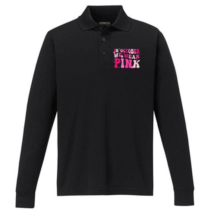 Breast Cancer Awareness In October We Wear Pink Performance Long Sleeve Polo