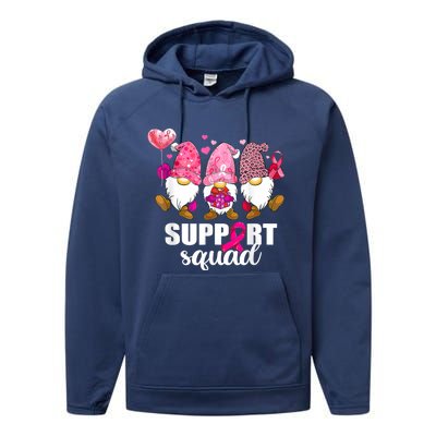 Breast Cancer Awareness Gnomes Support Squad Performance Fleece Hoodie