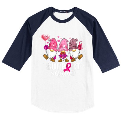 Breast Cancer Awareness Gnomes Support Squad Baseball Sleeve Shirt