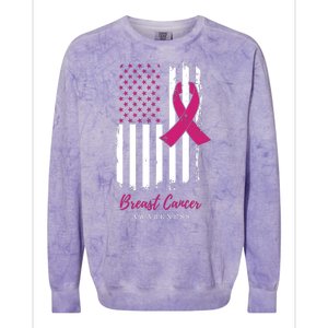 Breast Cancer Awareness US Flag Colorblast Crewneck Sweatshirt