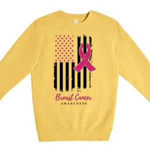 Breast Cancer Awareness US Flag Premium Crewneck Sweatshirt