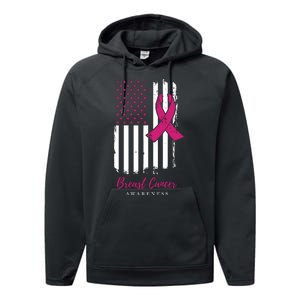 Breast Cancer Awareness US Flag Performance Fleece Hoodie