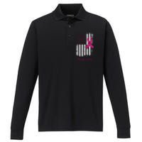 Breast Cancer Awareness US Flag Performance Long Sleeve Polo