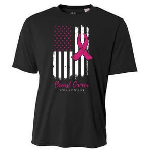 Breast Cancer Awareness US Flag Cooling Performance Crew T-Shirt