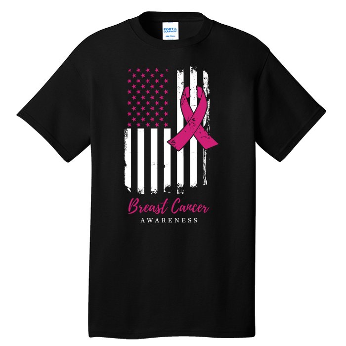 Breast Cancer Awareness US Flag Tall T-Shirt