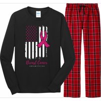 Breast Cancer Awareness US Flag Long Sleeve Pajama Set