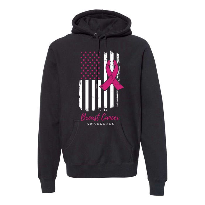 Breast Cancer Awareness US Flag Premium Hoodie