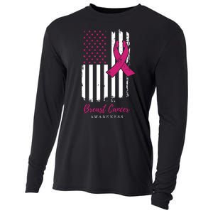 Breast Cancer Awareness US Flag Cooling Performance Long Sleeve Crew