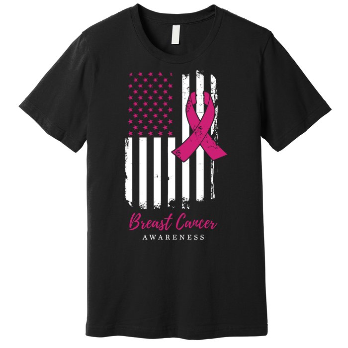 Breast Cancer Awareness US Flag Premium T-Shirt