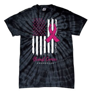 Breast Cancer Awareness US Flag Tie-Dye T-Shirt