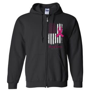 Breast Cancer Awareness US Flag Full Zip Hoodie