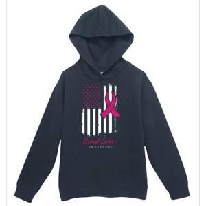 Breast Cancer Awareness US Flag Urban Pullover Hoodie