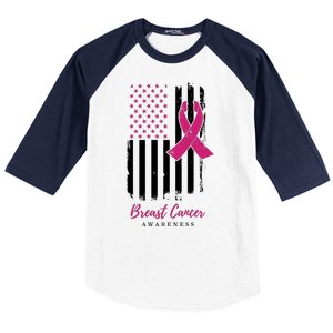 Breast Cancer Awareness US Flag Baseball Sleeve Shirt