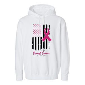 Breast Cancer Awareness US Flag Garment-Dyed Fleece Hoodie