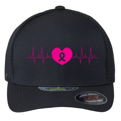 Breast Cancer Awareness Ribbon Heartbeat Flexfit Unipanel Trucker Cap