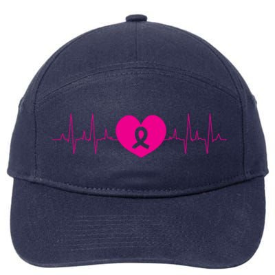 Breast Cancer Awareness Ribbon Heartbeat 7-Panel Snapback Hat