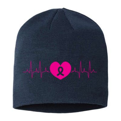 Breast Cancer Awareness Ribbon Heartbeat Sustainable Beanie