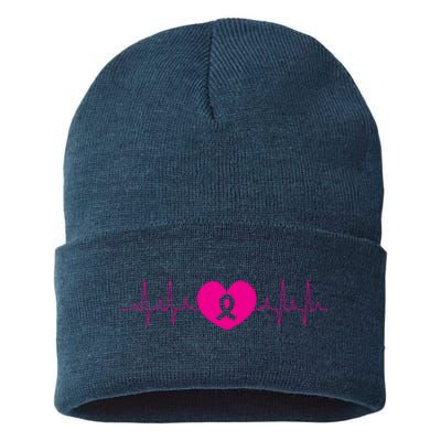 Breast Cancer Awareness Ribbon Heartbeat Sustainable Knit Beanie