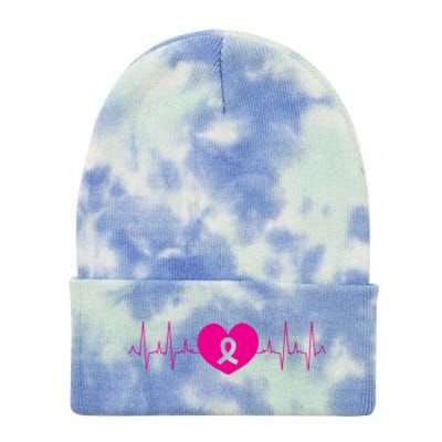 Breast Cancer Awareness Ribbon Heartbeat Tie Dye 12in Knit Beanie