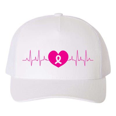 Breast Cancer Awareness Ribbon Heartbeat Yupoong Adult 5-Panel Trucker Hat