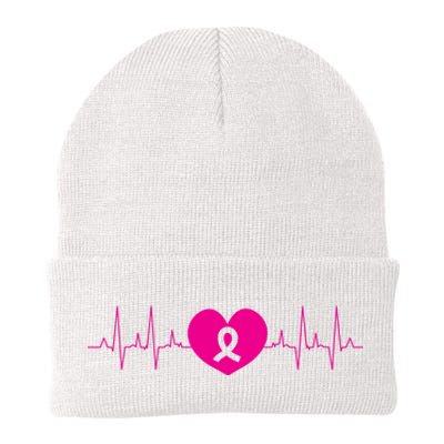 Breast Cancer Awareness Ribbon Heartbeat Knit Cap Winter Beanie