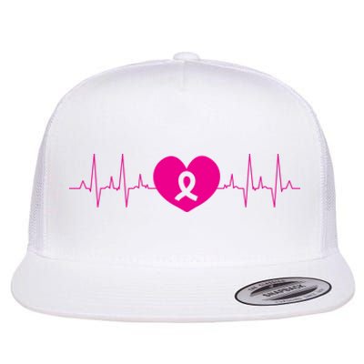 Breast Cancer Awareness Ribbon Heartbeat Flat Bill Trucker Hat