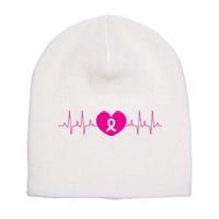 Breast Cancer Awareness Ribbon Heartbeat Short Acrylic Beanie