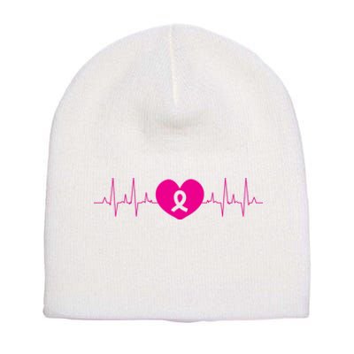 Breast Cancer Awareness Ribbon Heartbeat Short Acrylic Beanie