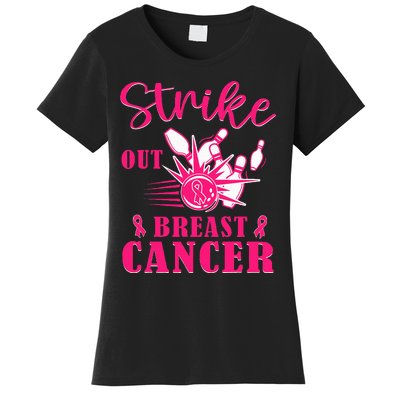 Breast Cancer Awareness Bowling Strike Out Ribbon Women's T-Shirt