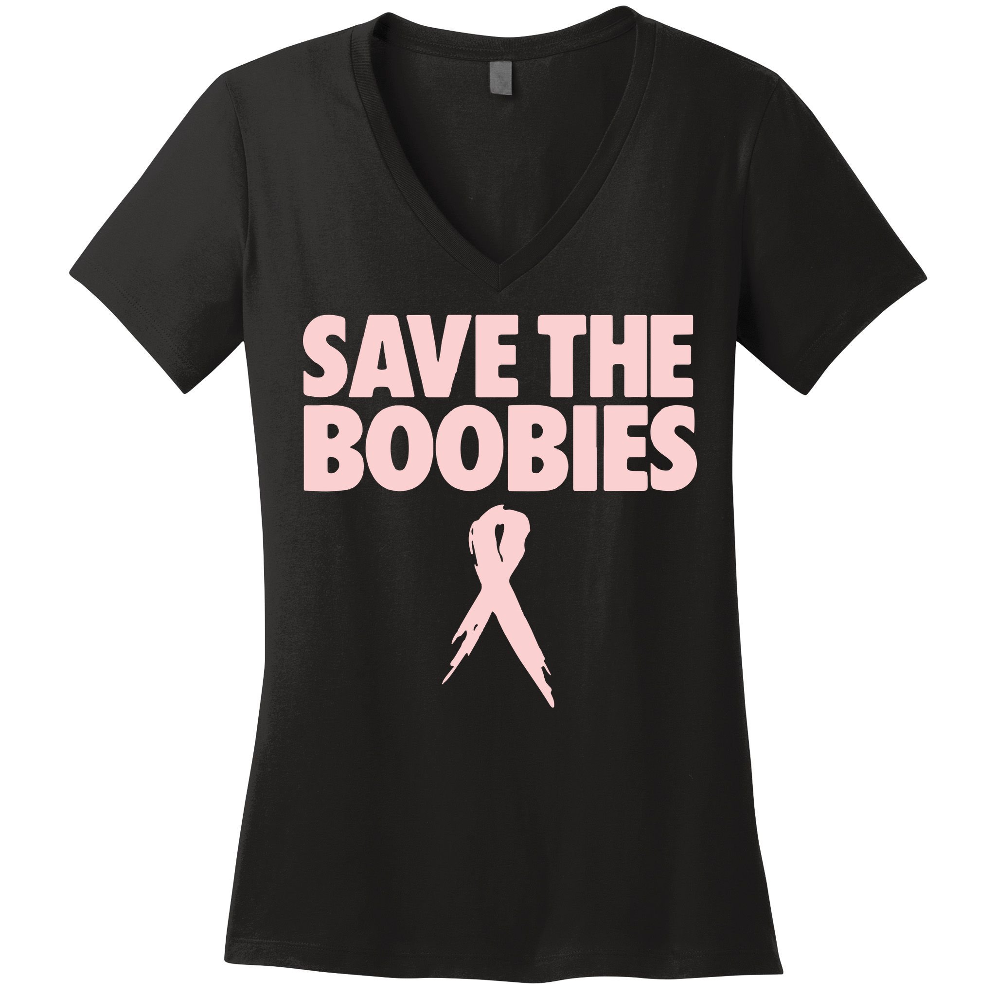 Breast Cancer Awareness Save The Boobies Ribbon Halloween Women's V-Neck T-Shirt