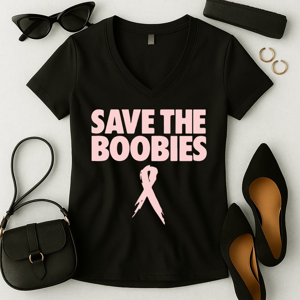 Breast Cancer Awareness Save The Boobies Ribbon Halloween Women's V-Neck T-Shirt