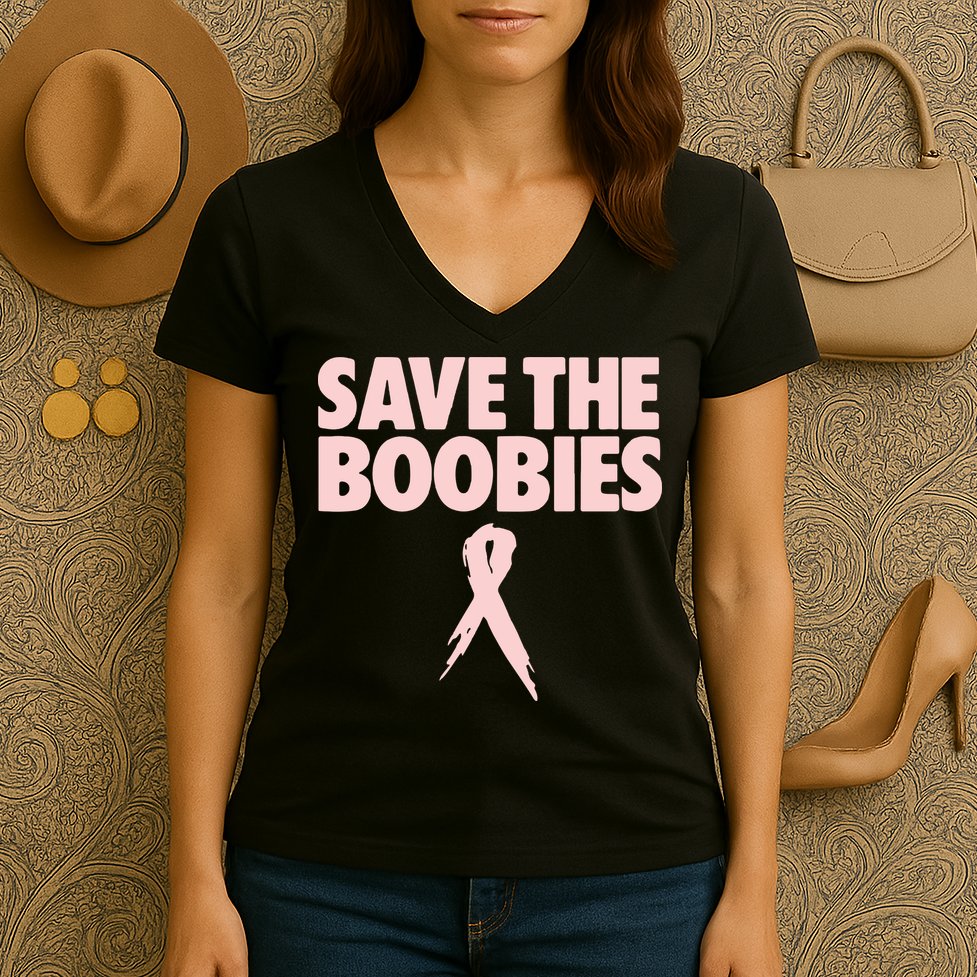 Breast Cancer Awareness Save The Boobies Ribbon Halloween Women's V-Neck T-Shirt
