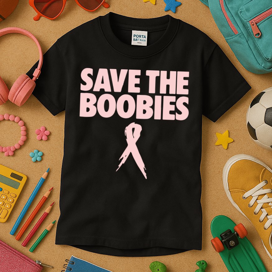 Breast Cancer Awareness Save The Boobies Ribbon Halloween Kids T-Shirt