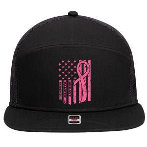 Breast Cancer Awareness Flag Usa Breast Cancer Warrior 7 Panel Mesh Trucker Snapback Hat