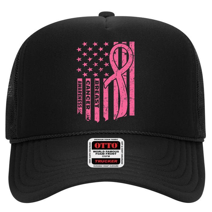 Breast Cancer Awareness Flag Usa Breast Cancer Warrior High Crown Mesh Back Trucker Hat