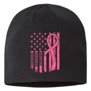 Breast Cancer Awareness Flag Usa Breast Cancer Warrior Sustainable Beanie