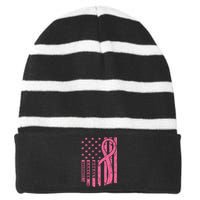 Breast Cancer Awareness Flag Usa Breast Cancer Warrior Striped Beanie with Solid Band