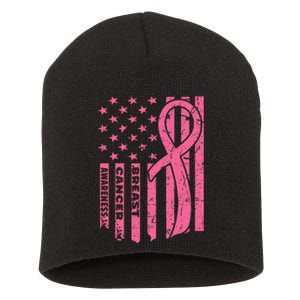 Breast Cancer Awareness Flag Usa Breast Cancer Warrior Short Acrylic Beanie