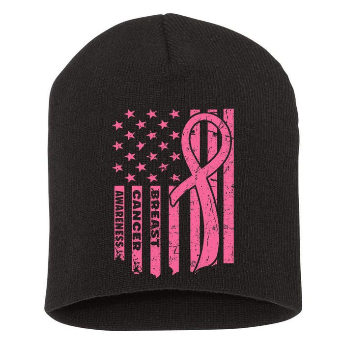 Breast Cancer Awareness Flag Usa Breast Cancer Warrior Short Acrylic Beanie